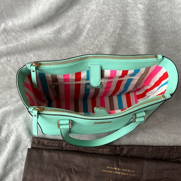 NWOT Kate Spade mint tote with striped interior, matching wallet NWT - Picture 8 of 12